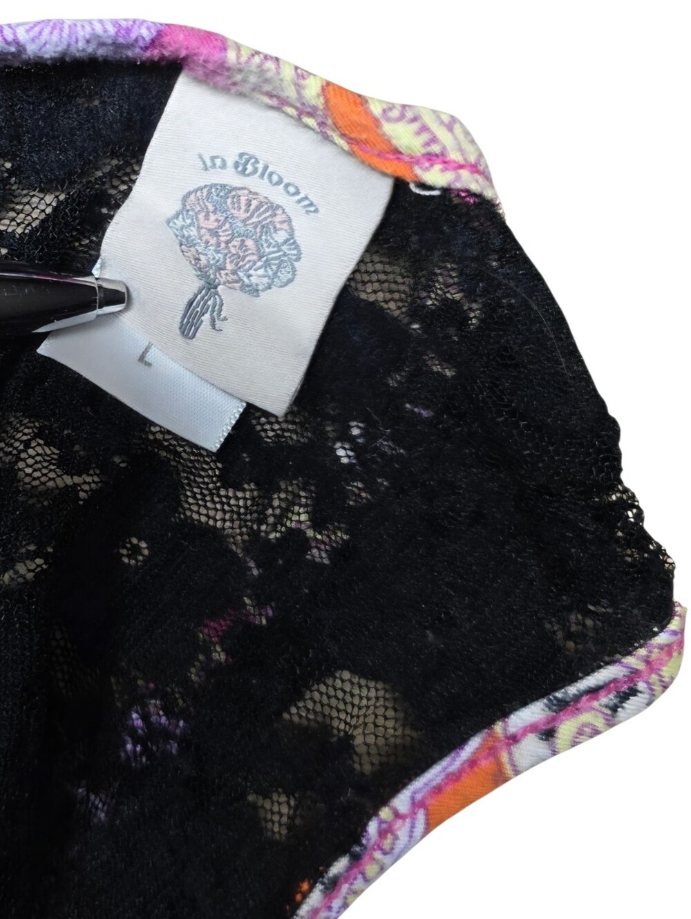 Lounge Wear Pink & Orange Black Lace Racer Back Trim Top - Picture 3 of 4